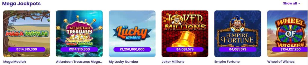 Mega Jackpots at Wildz Casino India