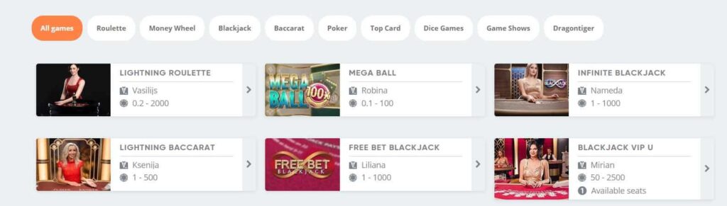 Live Casino games